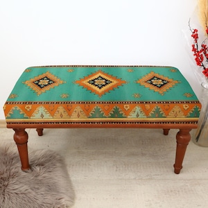 Kilim Ottoman Decor, Boho Style Bench, Ottoman Bench Furniture, Upholstered Bench, Turkish Home Decor, Hallway Shoe Bench, Dining Bench