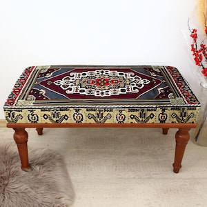 Entryway Seating Furniture, Ottoman Decor, Upholstered Bedroom Stool, Turkish Style Bench, Unique Handmade Bench, Rustic Boho Bench