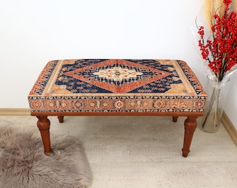 Rustic Boho Bench, Custom Made Bench, Turkish Upholstered Furniture, Living Room Ottoman Bench, Chic Bedroom Stool, Hallway Seating