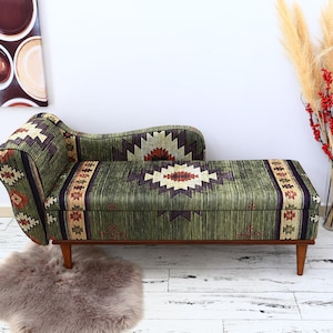Living room chaise, Bohemian sofa, Single sofa, Chaise lounge sofa, Retro Green couch, Handmade furniture, Storage furniture, SOFA