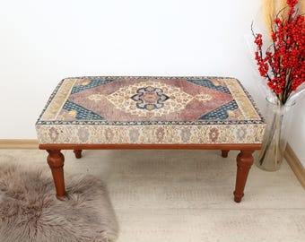 Banco oriental, muebles hechos a mano, banco tapizado, banco otomano, banco reposapiés, silla de tocador, banco para piano, banco puf