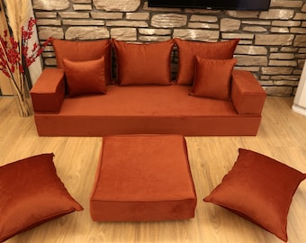Custom Made Velvet Floor Sofa, Luxury Modular Living Room Set, Modular Floor Sofa, Velvet Floor Lounge Sofa, Contemporary Modular Seating
