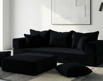 Custom Modular Living Room Sofa, U Shaped Velvet Floor Sofa, Luxury Modular Cushion Seating Set, Arabic Majlis Velvet Floor Sofa