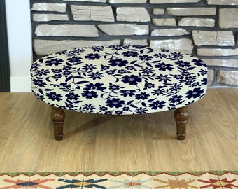 Floral Patterned Furniture, Ottoman Round Bench, Turkish Floral Rug Inspired Coffee Table, Rustic Upholstered Pouf, Decorative Circle Pouf