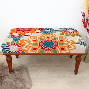 Floral Pattern Bench, Coffee Bench, Ottoman Bench, Upholstered Bench, Turkish Rug Bench, Kilim Bench, Home Decor Bench, Handmade Bench