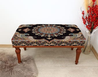 Banco de madera tradicional, asiento clásico para recibidor, mueble de madera maciza hecho a mano para entrada, dormitorio o espacios pequeños.