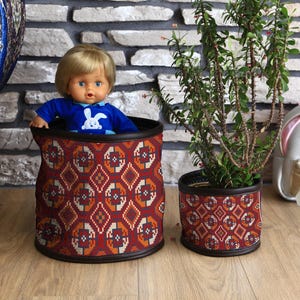 Upholstered Blanket Basket, Decorative Planter Basket, Rustic Fruit Holder, Snack Storage Basket and Plant Display for Home, Vintage Basket
