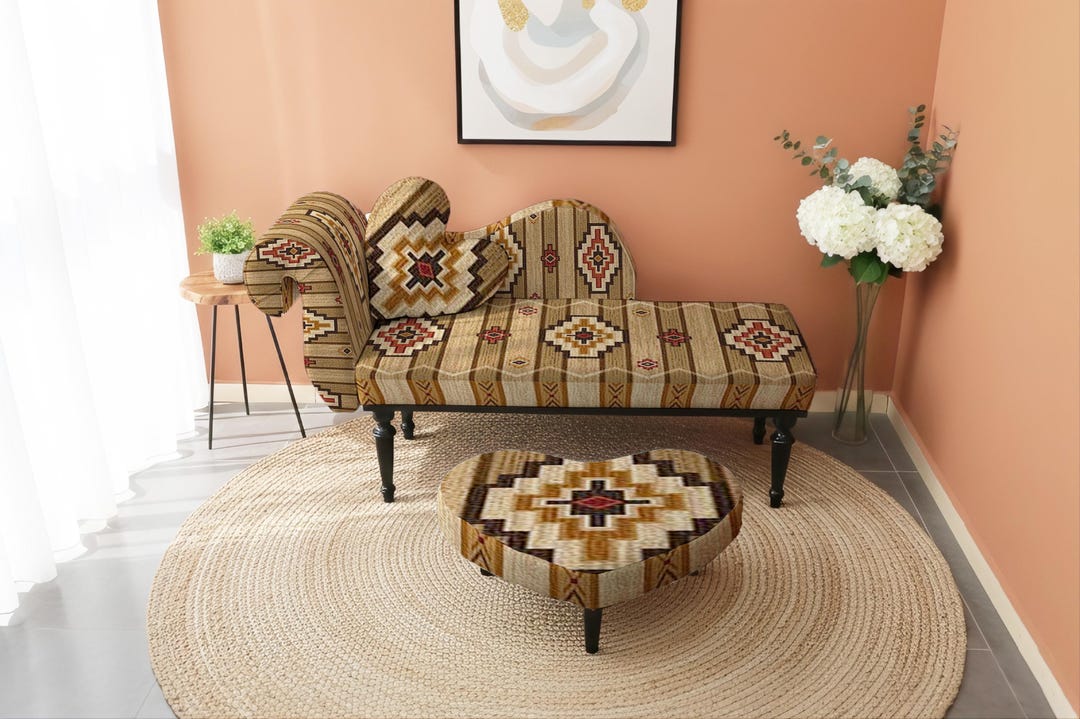 Settee Rug With Pattern Settee Bench, Rug Bench, Fabric Daybed, Entryway Bench, Rustic ...