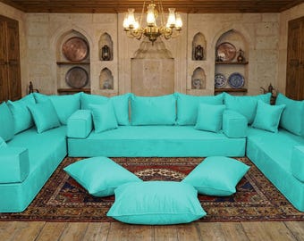 Custom Living Room Sofa, Modern Floor Sofa Velvet, Modular Cushion Seating, Arabic Style Velvet Floor Sofa, Luxury Modular Set