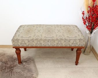 Rug Bench, Handmade Dining Table Bench, Turkish Rug Long Bedroom Ottoman Bench ", Wood Bench, Sitting bench, Farmhouse Bench
