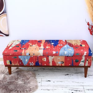 Trunk Coffee Table, Ottoman, Hallway Bench, Entryway Bench, Bedroom Organizer, Footstool, Vintage Rug Bench, Clothes Storage, Orange Bench