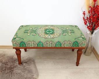 Upholstered Bench, Boho Ottoman, Footstool Bench, Wood Work Bench, Coffee Table, Window Bench, Bohemian Bench, Bedroom Bench,