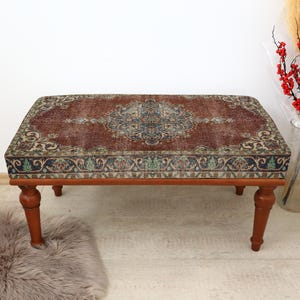Kilim Rug Bench, Ottoman Upholstered Bench, Handmade Furniture, Footstool Bench, Aztec Bench, Farmhouse Decor, Entry Bench Orientral bench