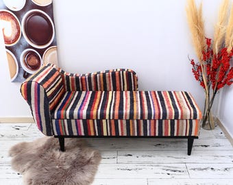 Chaise longue con almacenaje, Muebles hechos a mano, Sofá rústico, Sofá tapizado, Sillón chaise longue, Asiento de meditación, Sofá cama, Banco con brazos, SOFÁ