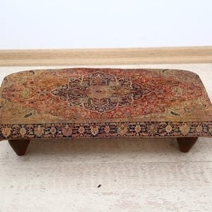 Authentic Striped Anatolian-Inspired Footstool, Upholstered Ottoman Seat, Boho Accent Seat, Ethnic Kilim Bench Living Room, Turkish Footrest