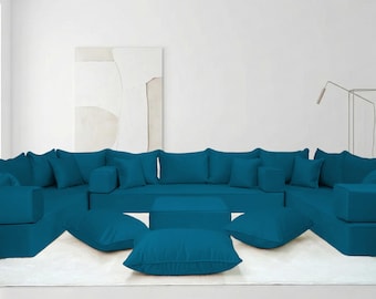 Modular Velvet Floor Seating, Luxury Living Room Cushion Set, Velvet Floor Sofa Set, Modern Modular Lounge Seat, Luxury Velvet Floor Couch