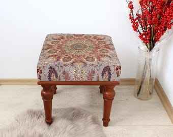 Kilim Ottoman Stool, Handmade Vintage Turkish Seat, Boho Home Accent, Handmade Kilim Ottoman Stool, Bohemian Turkish Seat, Rustic Decor