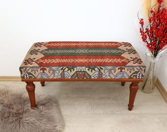 Handmade Furniture, Kilim Bench, Ottoman Bench, Footstool Bench, Bedroom Bench, Sittin Bench, Dining Chair, Vanity Bench, Porch Bench
