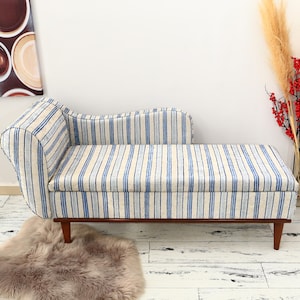 Storage chaise Handmade furniture, Farmhouse sofa Upholstered sofa  Chaise lounge chair, Meditation seat, Sofa couch, Armed Striped bench