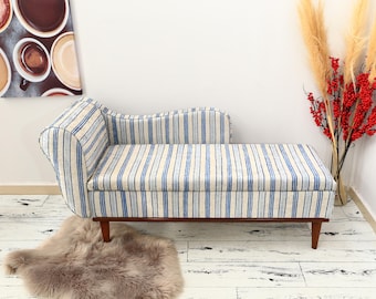 Chaise longue con almacenamiento, muebles hechos a mano, sofá rústico, sofá tapizado, tumbona, asiento de meditación, sofá, banco a rayas con brazos
