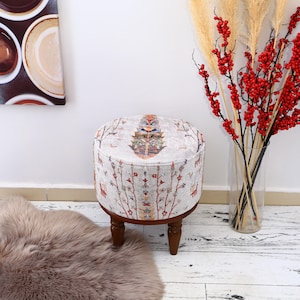 Upholstered footstool, Pouf chair, Porch chair, Mudroom bench, Bohemian bench, Entry bench, Vanity chair, Ottoman bench Round Bench