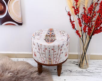 Upholstered footstool, Pouf chair, Porch chair, Mudroom bench, Bohemian bench, Entry bench, Vanity chair, Ottoman bench Round Bench