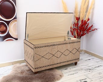 Printed fabric storage bench, Living room bench, Shoe bench, Sitting storage bench, Upholstered bench, End of bed bench, Bedside bench,