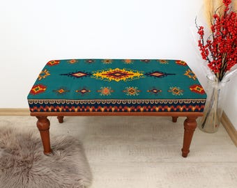 Porch Bench, Vintage Rug Bench, Make Up Bench, Upholstered Entry Bench, Turkish Style Furniture, Rustic Entry Bench, Entry Hall Bench