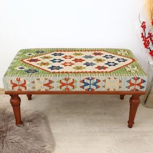 handmade furniture, piano bench, entryway bench, bedroom bench, turkish bench, upholstered bench, sitting bench, long seat kilim bench