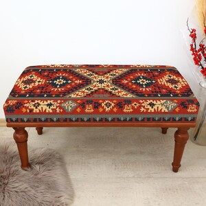 Upholstered Bedroom Stool, Bedroom Blanket Bench, Vintage Rug Bench, Clothes Bench, Accent Bench, Ottoman Bench, Vintage Kilim Ottoman