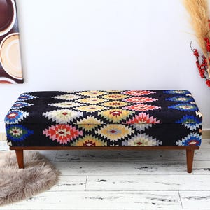 Handmade Furniture, Storage Bench, Storage Coffee Table, Entry Bench Storage Chest Vintage Stool Upholstered Bench Storage,  Geometric Bench