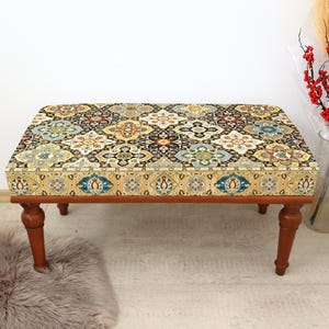 Foyer Bench, Hallway Seating, Ottoman Bench, Upholstered Bench, Turkish Rug Bench, Home Decor Bench, Chic Bedroom Stool, Bedroom Bench