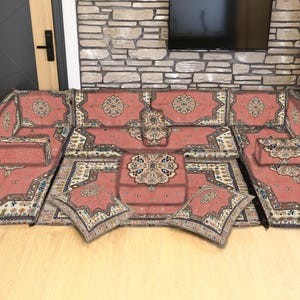 Turkish Ottoman Sofa Set, U-Shaped Floor Cushion with Kilim Pillows, Traditional Arabic Seating, Sofa with Ottoman for Living Room Cozy Sofa