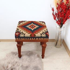 Handmade Ottoman Coffee Table Bench With Animal Print Persian Rug, Farmhouse Upholstered Bench,Ottoman Coffee Table Bench,Coffee Table Bench