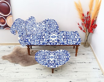 Elegant Loveseat, Chaise Lounge Chair, Rug Upholstered Sofa with footstool, Reclining Bench, Lounging Chair, Ottoman Bench for Home Decor