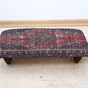 Vintage Kilim Ottoman Footrest, Handmade Ethnic Footstool, Boho Rustic Seat for Living Room or Entryway Decor, Vintage Footrest, Kilim Stool