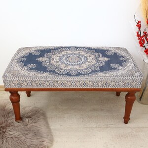 farmhouse bench / ottoman rug bench / turkish rug ottoman / upholstered bench / boho bench / gift for her / new home gift / bedroom bench