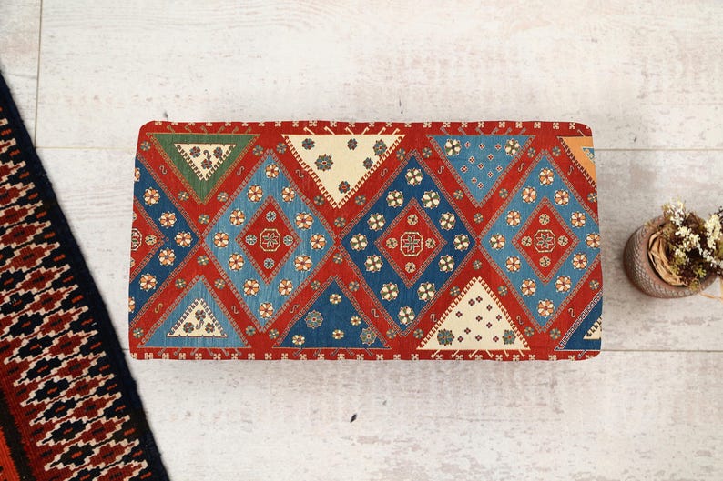 Tribal Kilim Pattern Footrest, Comfortable Ottoman Footrest With Ethnic ...