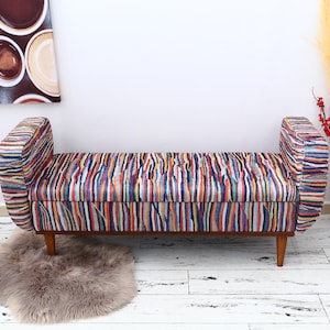 Living room chaise, Bohemian sofa, Single sofa, Chaise lounge sofa, Retro sofa couch, Handmade furniture, Storage furniture, Striped Bench