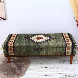 Turkish Rug Bench, Handmade Furniture, Bedroom Benches, Entryway Storage, Accent Chairs, Storage Ottoman, Country Cabinet, Green Bench