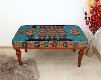 Turkish Entryway Bench, Bedroom Bench Decor, Boho Ottoman, Turkish Foot Stool, Upholstered Bench, Piano Bench, Handmade Furniture Decor