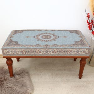 Entryway Bench, Bedroom Bench, Handmade Furniture Bench, Vintage Rug Syle Bench, Turkish Decor Ottoman Bench, Blue Bench, Lounge Couch