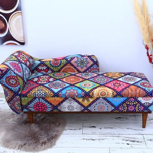 Storage chaise lounge, Blue sofa couch, Sleeping sofa, Upholstered sofa, Bedroom chaise, Reading chair, Vanity bench, Boho sofa, SOFA