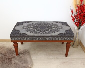 Bohemian Ottoman Bench, Brown Rug Upholstered Bench, End of Bed Bench, Livingroom Bench 18x48", Southwestern Bench, Entry Footstool