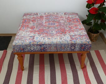 Square Kilim Coffee Table, Floor Table, Upholstered Bench, Mid Table, Retro Table, Ottoman Table, Living Room Bench, Dining Large Bench