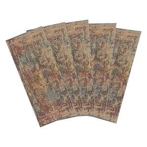 May include: A set of six decorative fabric placemats with a brown, beige, and multi-colored floral pattern.