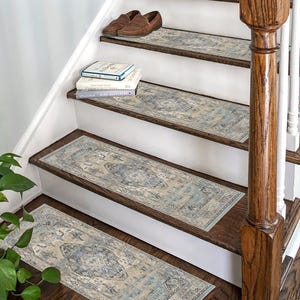 Stair Tread Rug, Abstract Rug, Anti-Slip Stair Carpet, Washable Rug, Elegant Stair Rug Treads, Area Rug, Antique Kilim Stair Treads Rug