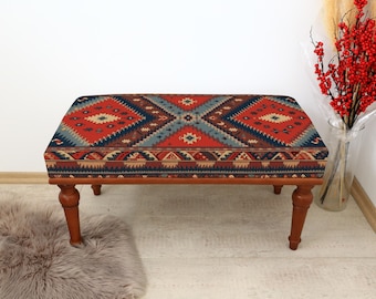 Dining Table Bench, Boho Bench, Rustic Bench, Bench For Bedroom, Bohemian Bench, Upholstered Entry Bench, Turkish Interior Design Bench