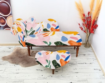 Contemporary Loveseat Chaise Lounge Chair Upholstered Sofa with footstool Reclining Bench Kilim Bench Ottoman Bench for Family