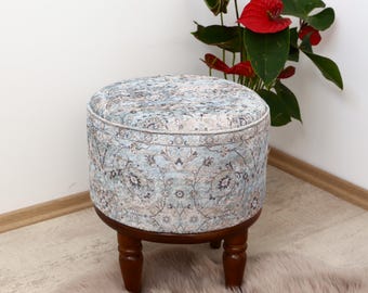 Round Pouf Stool, Tufted Footstool Ottoman for Bedroom, Stylish Pouf Footrest, Versatile Makeup & Sitting Bench, Home Decor, Entry chair